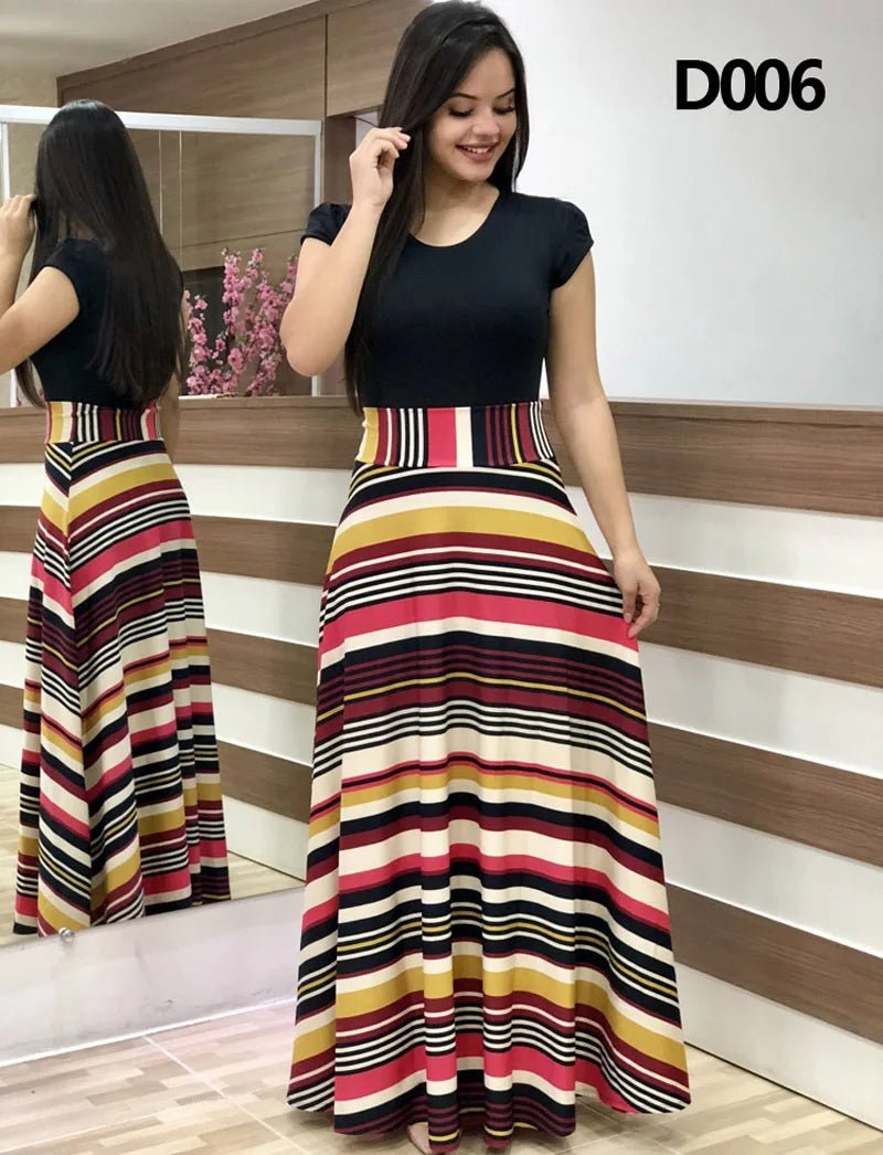 Women's Summer Casual Polka Dot Print Patchwork Long Dr Ele Faionable Maxi Gown for Spring Autumn Seasons - PratSN