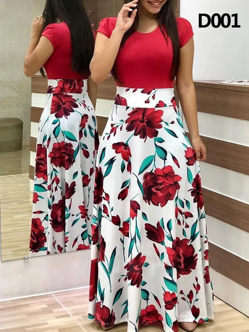 Women's Summer Casual Polka Dot Print Patchwork Long Dr Ele Faionable Maxi Gown for Spring Autumn Seasons - PratSN