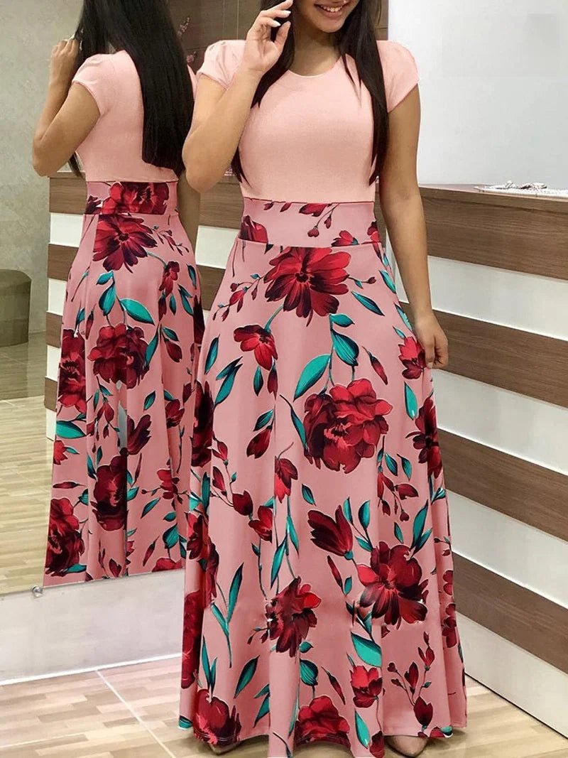 Women's Summer Casual Polka Dot Print Patchwork Long Dr Ele Faionable Maxi Gown for Spring Autumn Seasons - PratSN