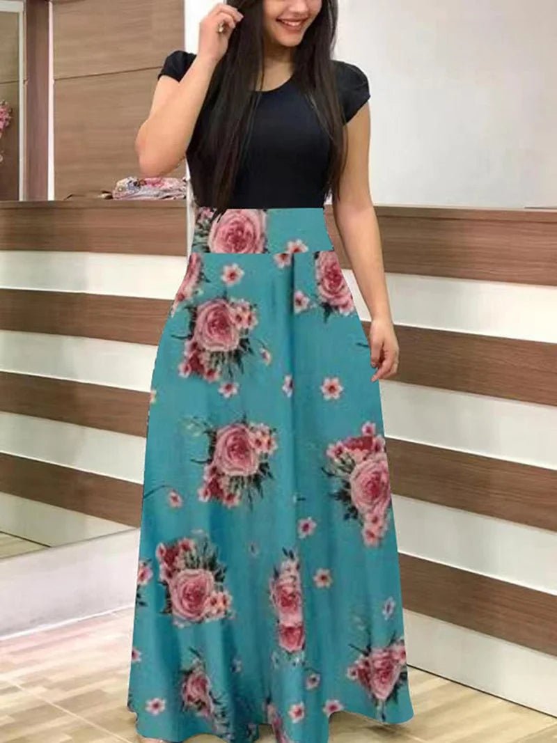 Women's Summer Casual Polka Dot Print Patchwork Long Dr Ele Faionable Maxi Gown for Spring Autumn Seasons - PratSN