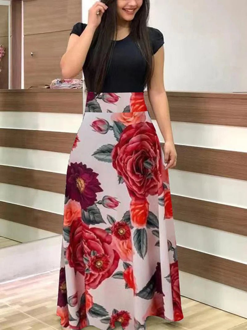 Women's Summer Casual Polka Dot Print Patchwork Long Dr Ele Faionable Maxi Gown for Spring Autumn Seasons - PratSN