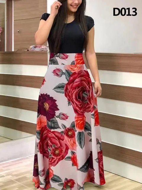 Women's Summer Casual Polka Dot Print Patchwork Long Dr Ele Faionable Maxi Gown for Spring Autumn Seasons - PratSN