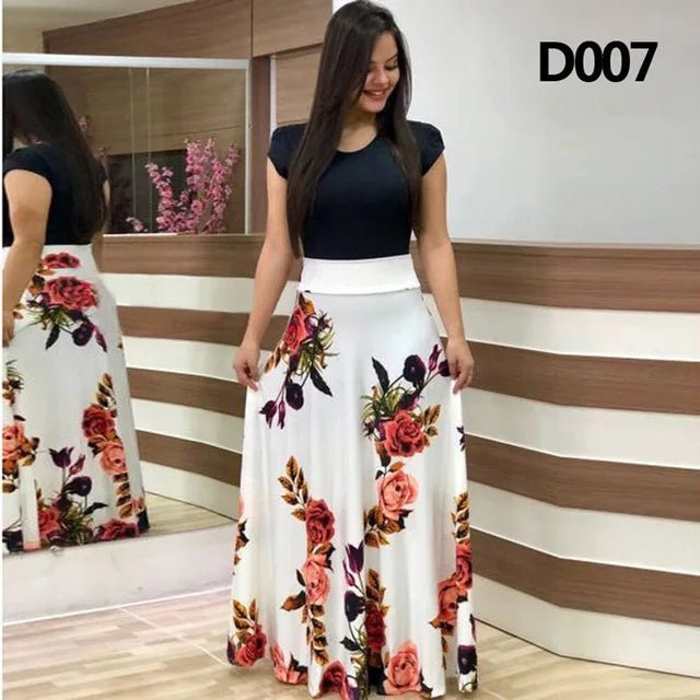 Women's Summer Casual Polka Dot Print Patchwork Long Dr Ele Faionable Maxi Gown for Spring Autumn Seasons - PratSN
