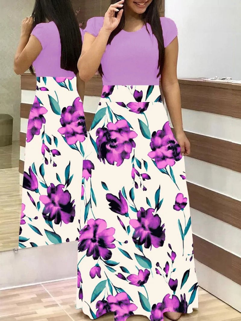 Women's Summer Casual Polka Dot Print Patchwork Long Dr Ele Faionable Maxi Gown for Spring Autumn Seasons - PratSN