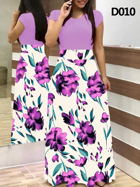Women's Summer Casual Polka Dot Print Patchwork Long Dr Ele Faionable Maxi Gown for Spring Autumn Seasons - PratSN