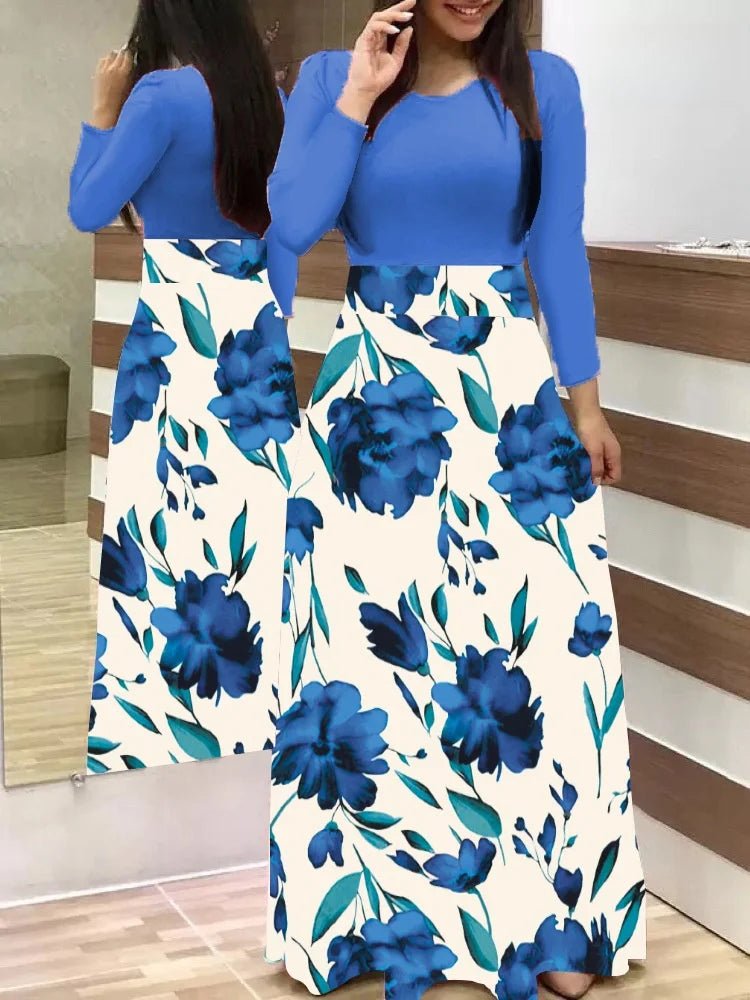 Women's Summer Casual Polka Dot Print Patchwork Long Dr Ele Faionable Maxi Gown for Spring Autumn Seasons - PratSN