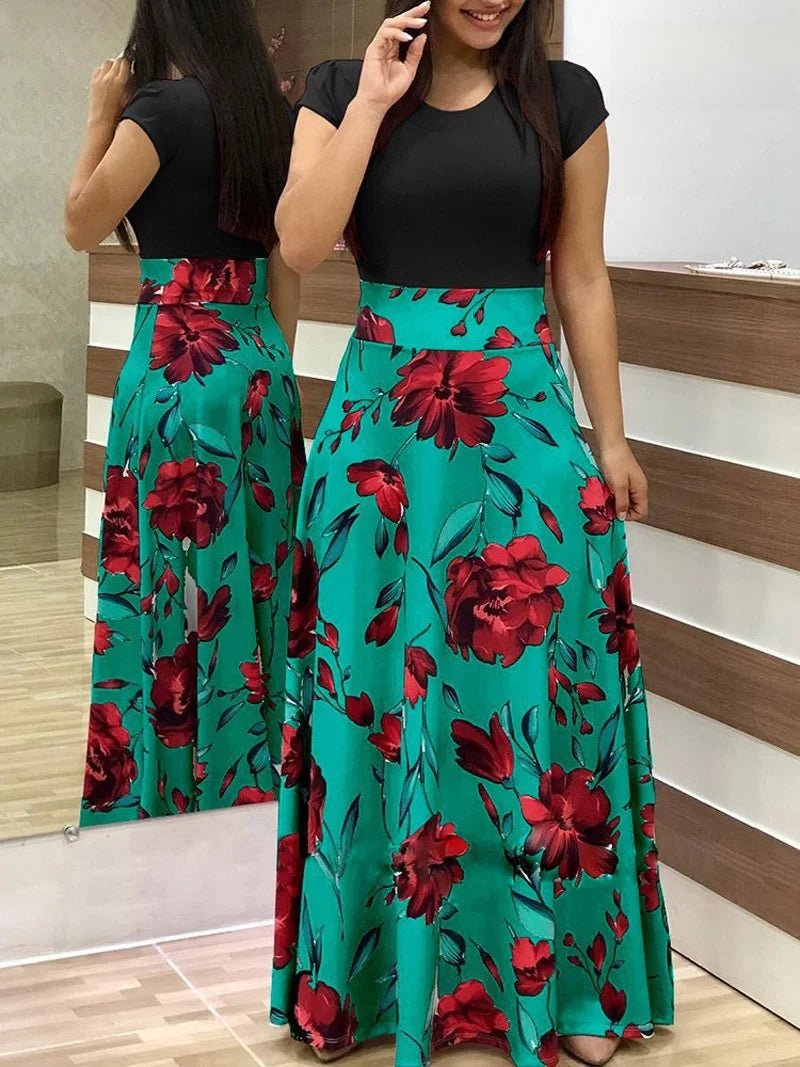 Women's Summer Casual Polka Dot Print Patchwork Long Dr Ele Faionable Maxi Gown for Spring Autumn Seasons - PratSN