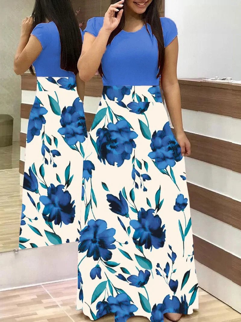 Women's Summer Casual Polka Dot Print Patchwork Long Dr Ele Faionable Maxi Gown for Spring Autumn Seasons - PratSN