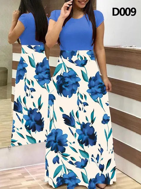 Women's Summer Casual Polka Dot Print Patchwork Long Dr Ele Faionable Maxi Gown for Spring Autumn Seasons - PratSN