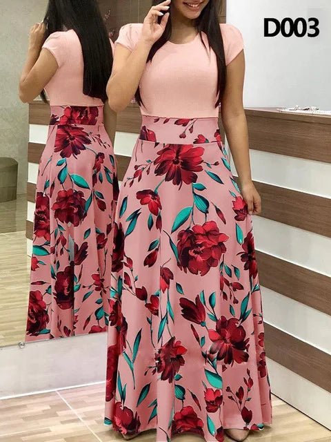 Women's Summer Casual Polka Dot Print Patchwork Long Dr Ele Faionable Maxi Gown for Spring Autumn Seasons - PratSN