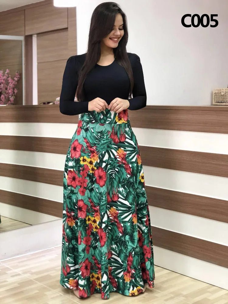 Women's Summer Casual Polka Dot Print Patchwork Long Dr Ele Faionable Maxi Gown for Spring Autumn Seasons - PratSN