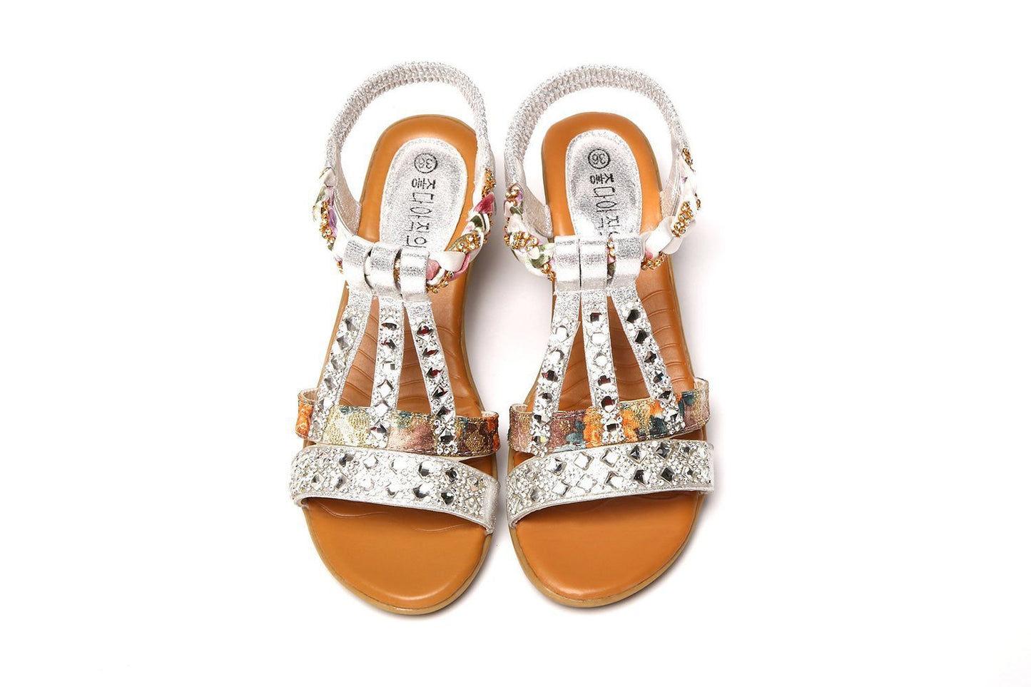 Women's Summer Flat Bottom Rhinestone Elastic Strap Sandals - PratSN