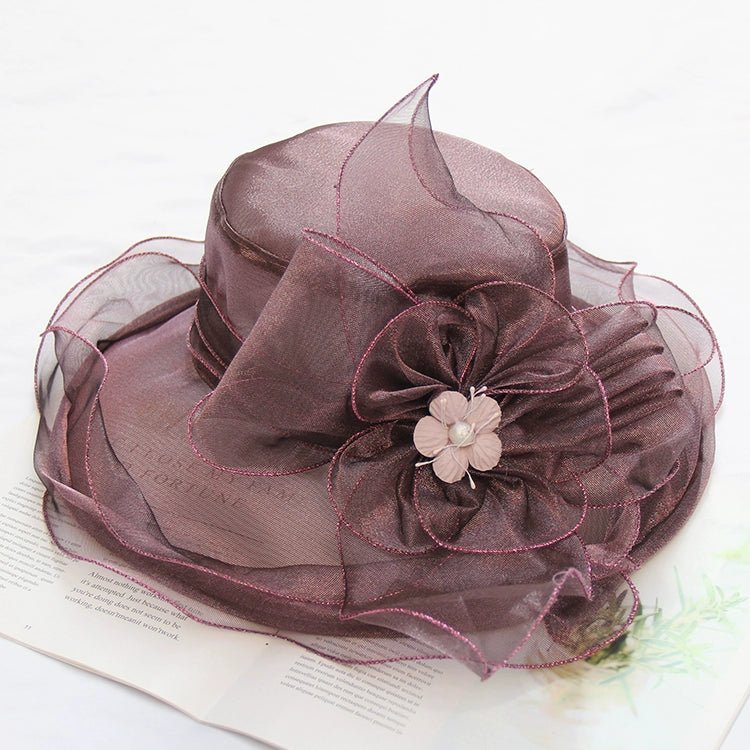 Women's Summer New Arrival Organza Sun Hat Lace Flower Mesh Sun Hat Outdoor Big Brim Foldable Beach Hat - PratSN