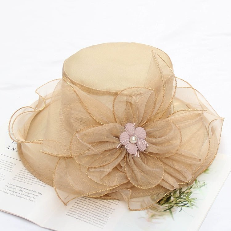 Women's Summer New Arrival Organza Sun Hat Lace Flower Mesh Sun Hat Outdoor Big Brim Foldable Beach Hat - PratSN