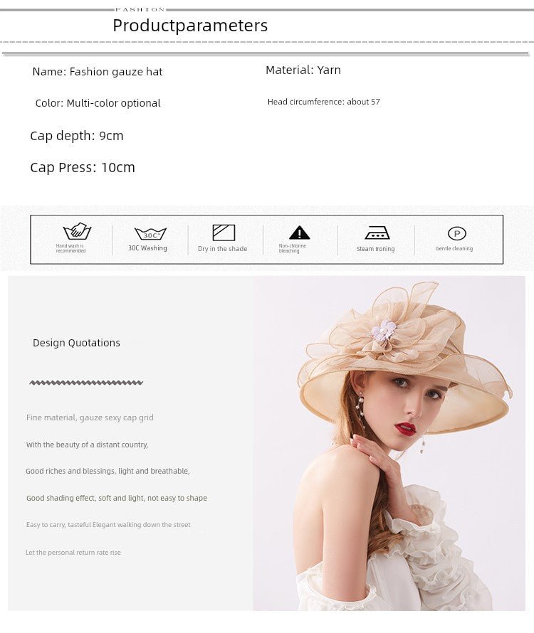 Women's Summer New Arrival Organza Sun Hat Lace Flower Mesh Sun Hat Outdoor Big Brim Foldable Beach Hat - PratSN