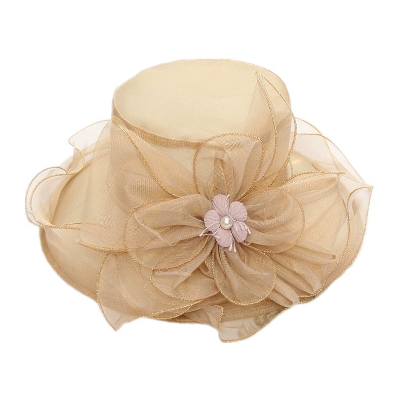 Women's Summer New Arrival Organza Sun Hat Lace Flower Mesh Sun Hat Outdoor Big Brim Foldable Beach Hat - PratSN