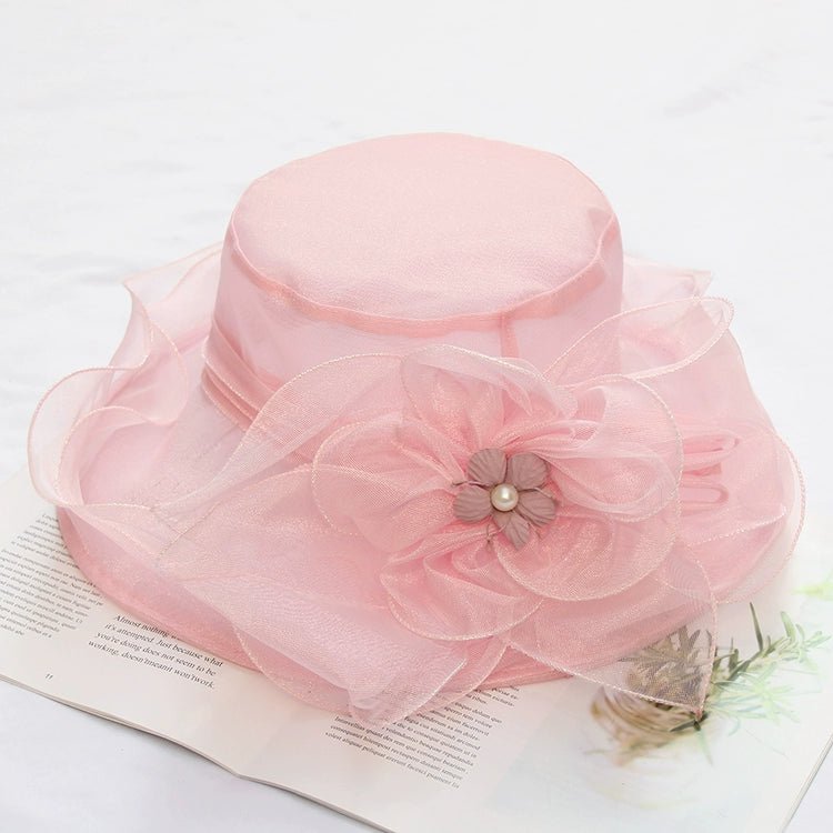 Women's Summer New Arrival Organza Sun Hat Lace Flower Mesh Sun Hat Outdoor Big Brim Foldable Beach Hat - PratSN