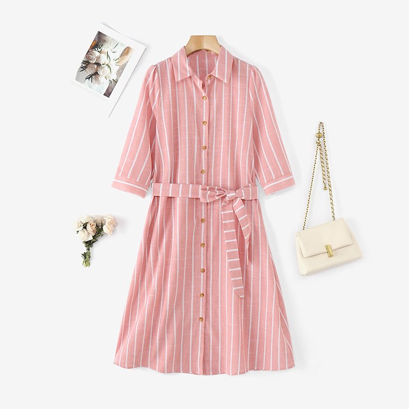 Women's Summer Plus Size Cotton Polyester Blended Striped Dress - PratSN