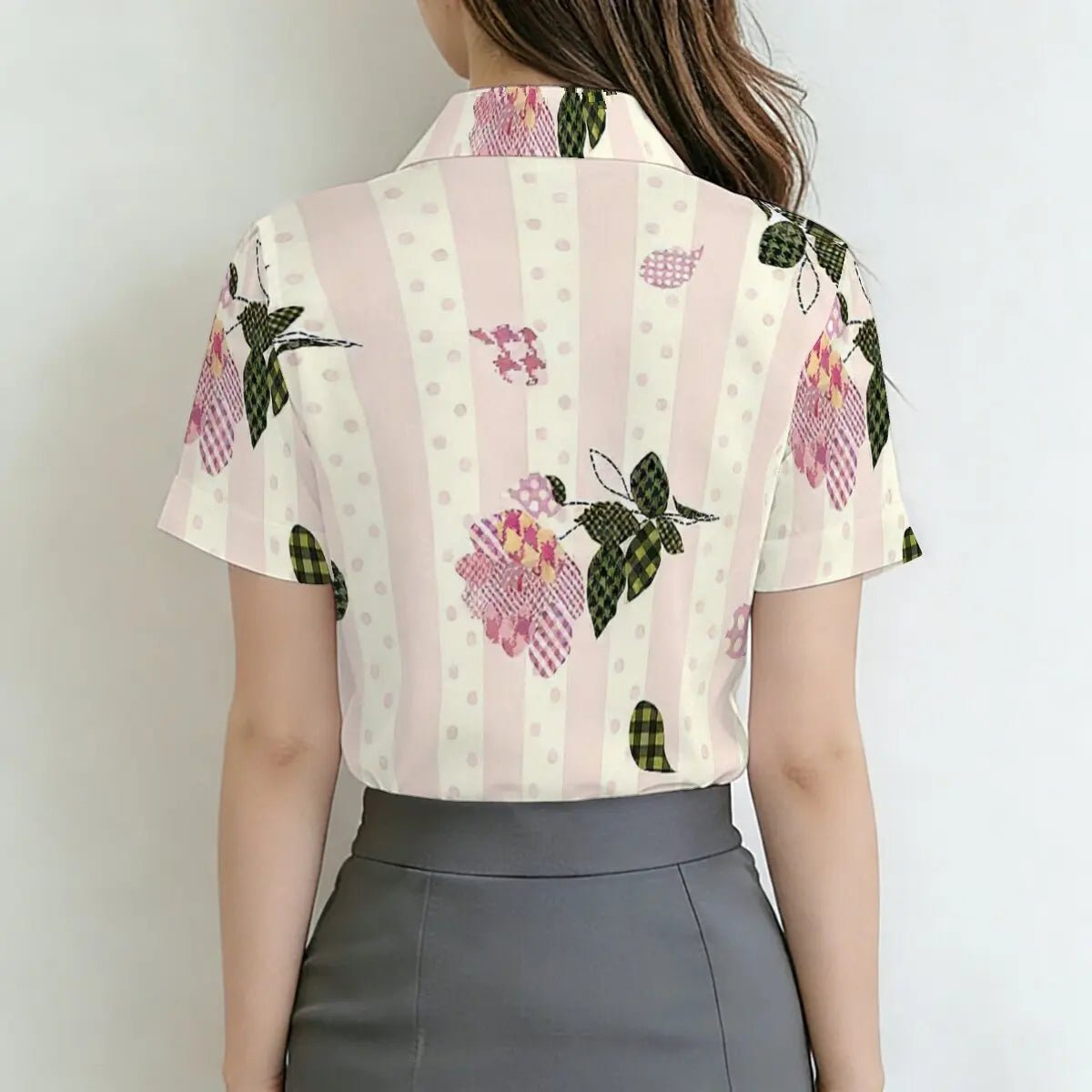 Women's summer short - sleeve shirt with striped floral pattern, sweet color matching, fresh and simple,suitable for daily commute - PratSN