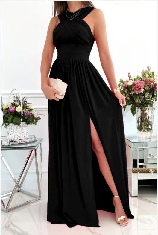 Women's Summer Sleeveless Neck Hanging Back Dress - PratSN