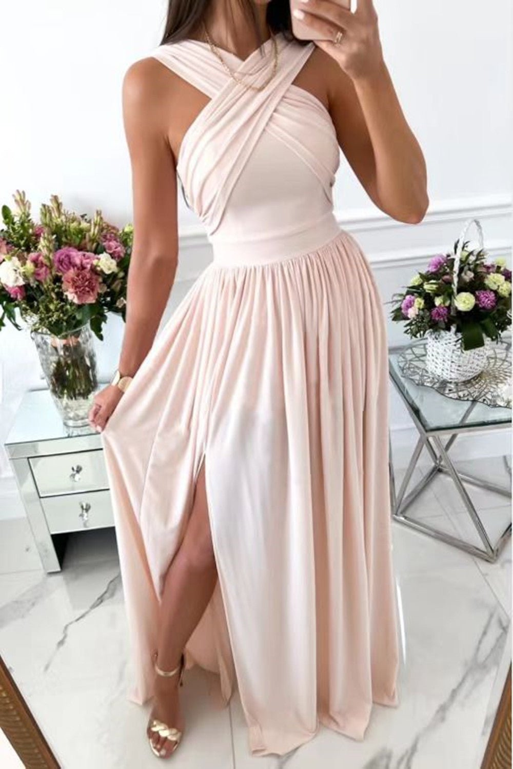 Women's Summer Sleeveless Neck Hanging Back Dress - PratSN