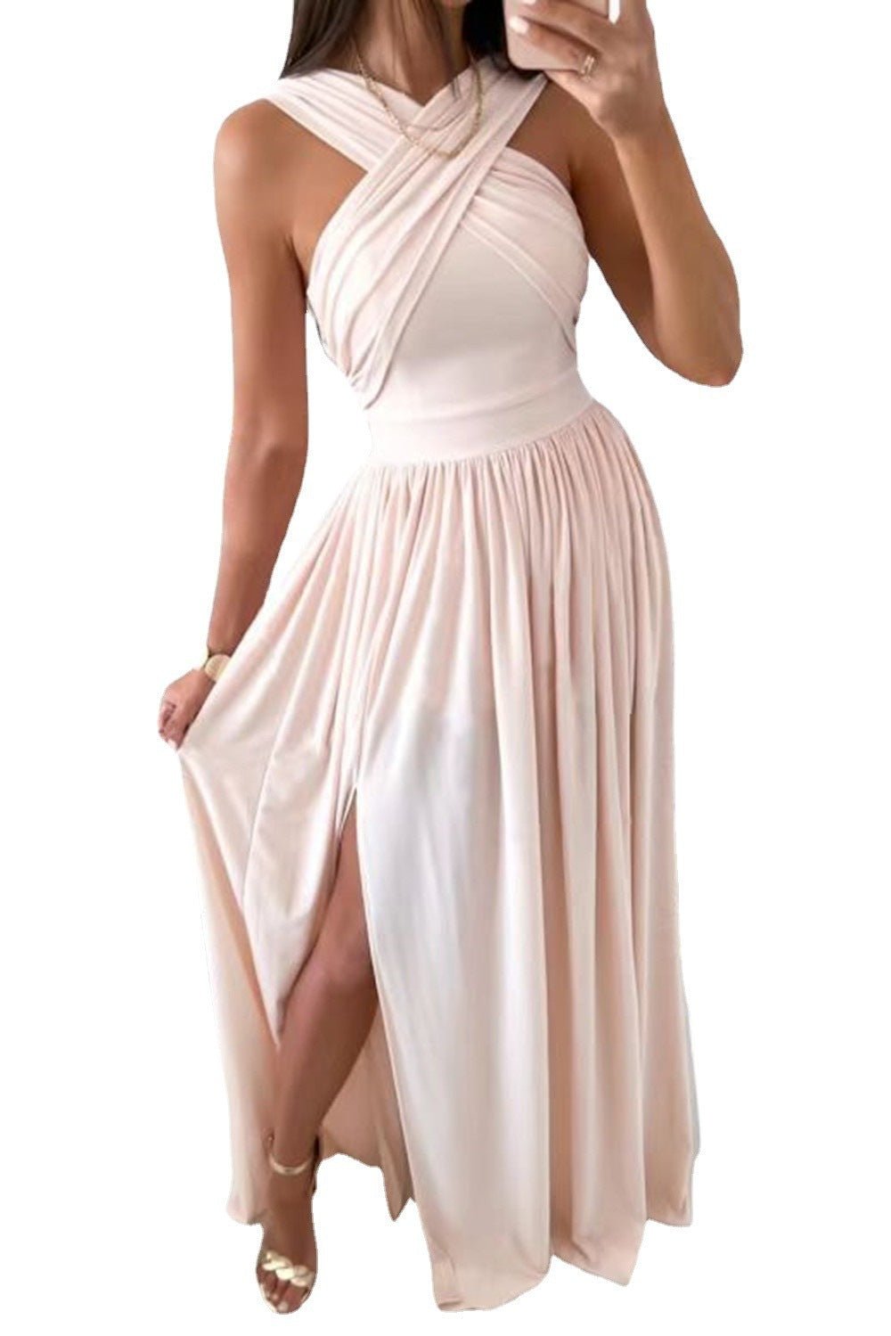 Women's Summer Sleeveless Neck Hanging Back Dress - PratSN
