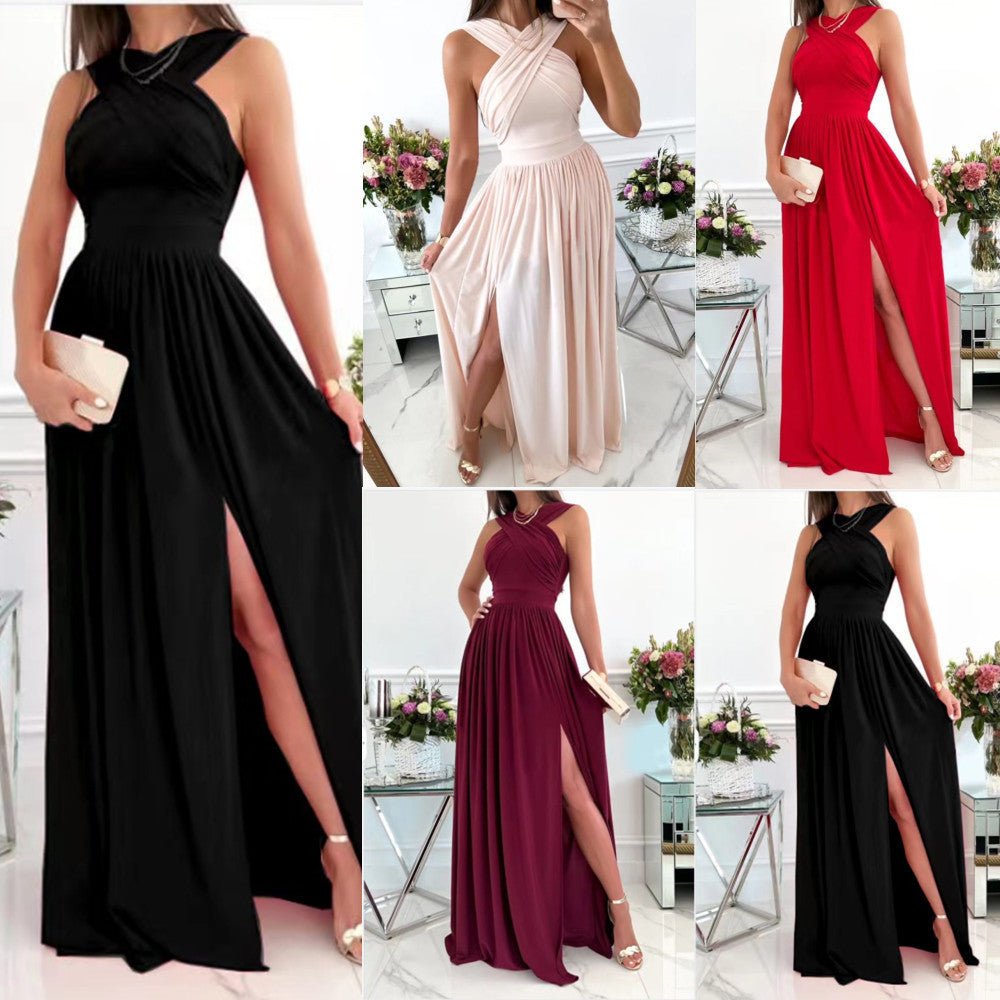 Women's Summer Sleeveless Neck Hanging Back Dress - PratSN