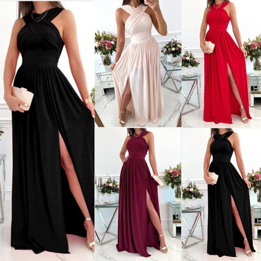 Women's Summer Sleeveless Neck Hanging Back Dress - PratSN
