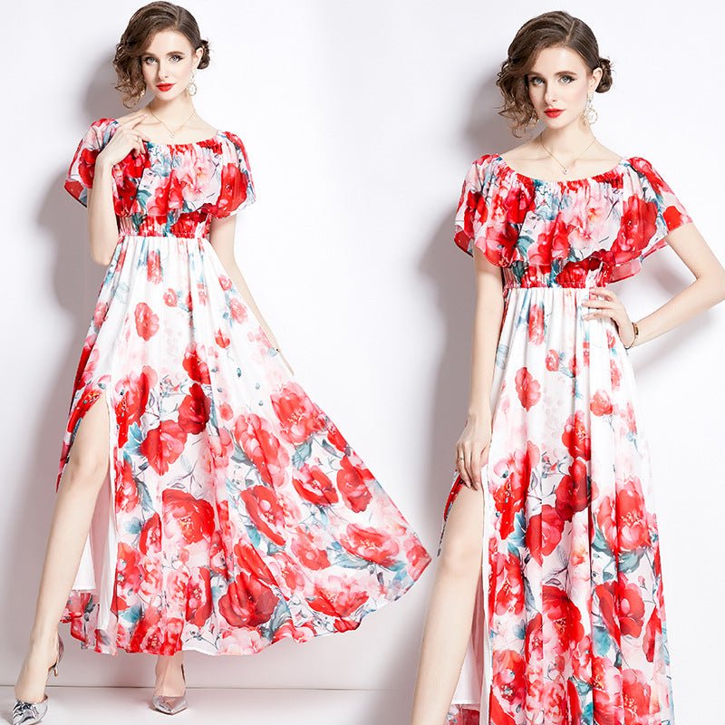 Women's Summer Split Chiffon Midi Dress - PratSN
