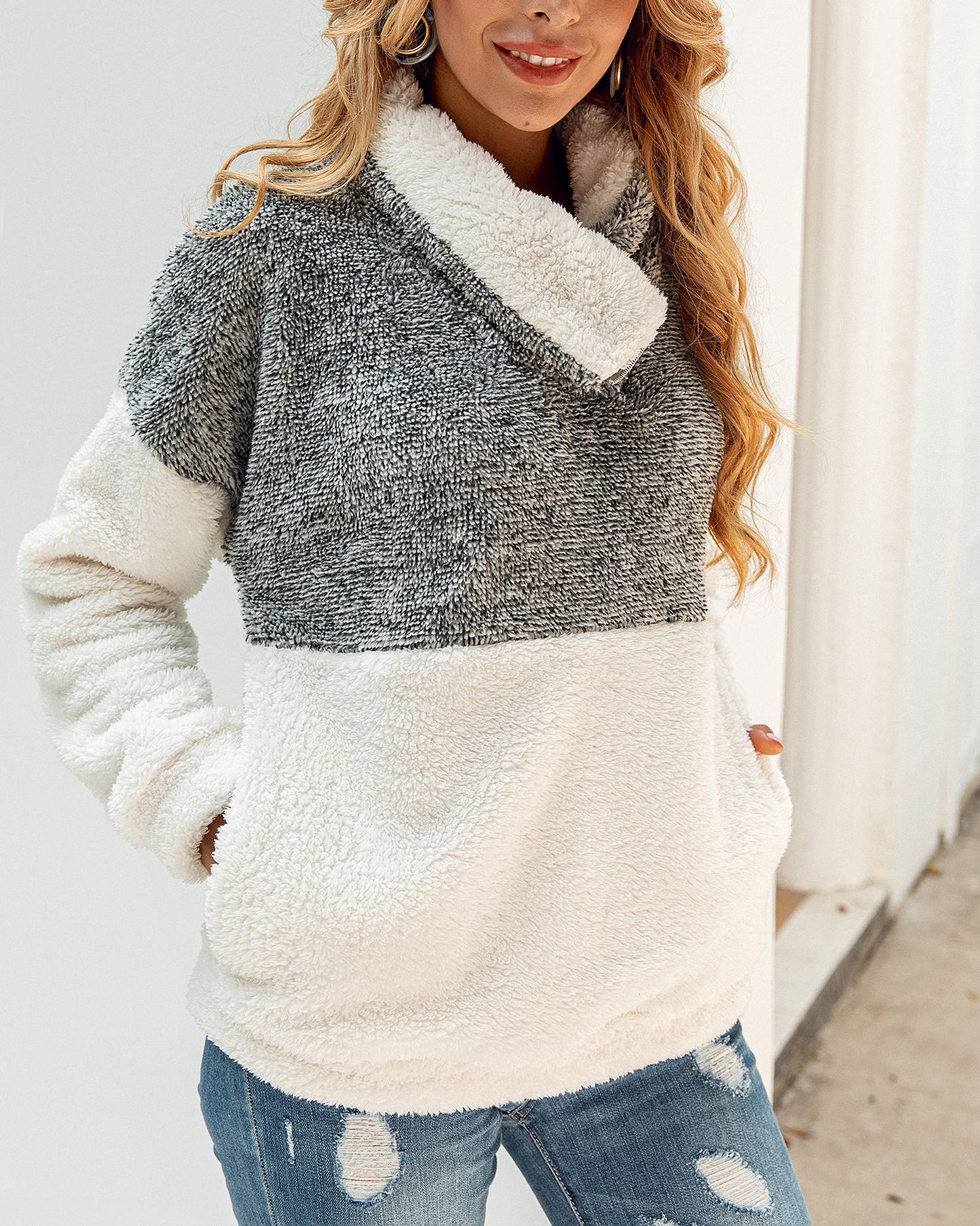 Women's sweater leopard print stitching pocket zipper - PratSN