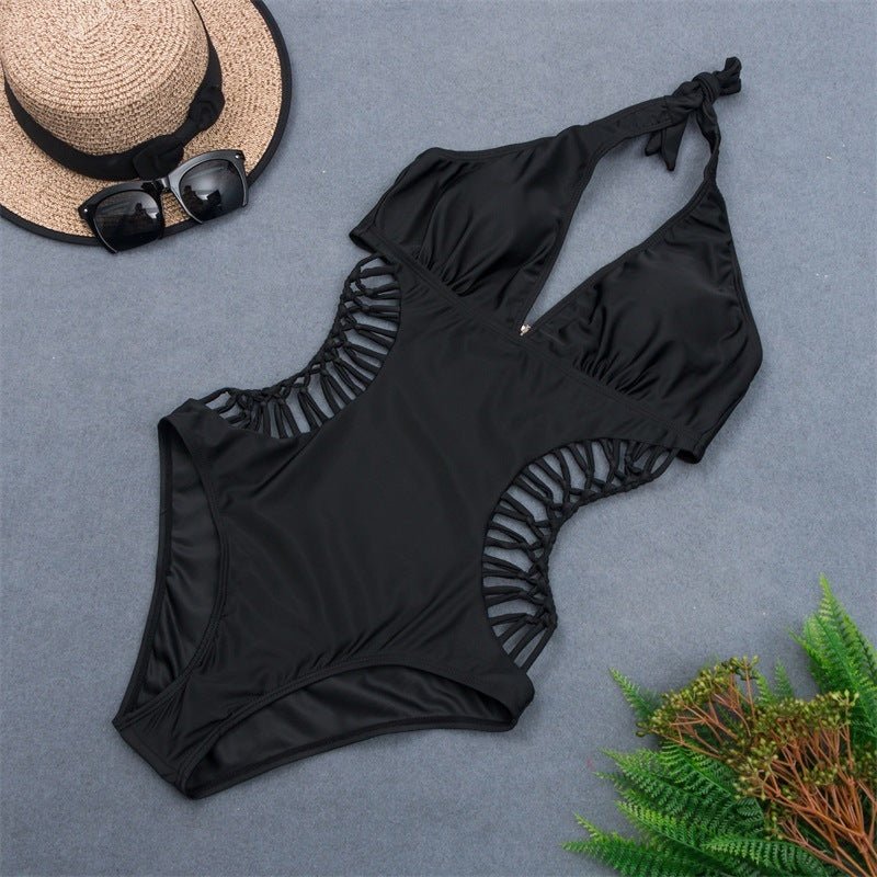 Women's Temperament Fashion Waist Braided Rope Solid Color One - piece Bikini Swimsuit - PratSN