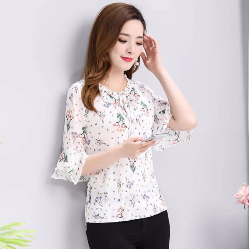 Women's Temperament Western Style Small Floral Chiffon Shirt Plus Size Shirt - PratSN