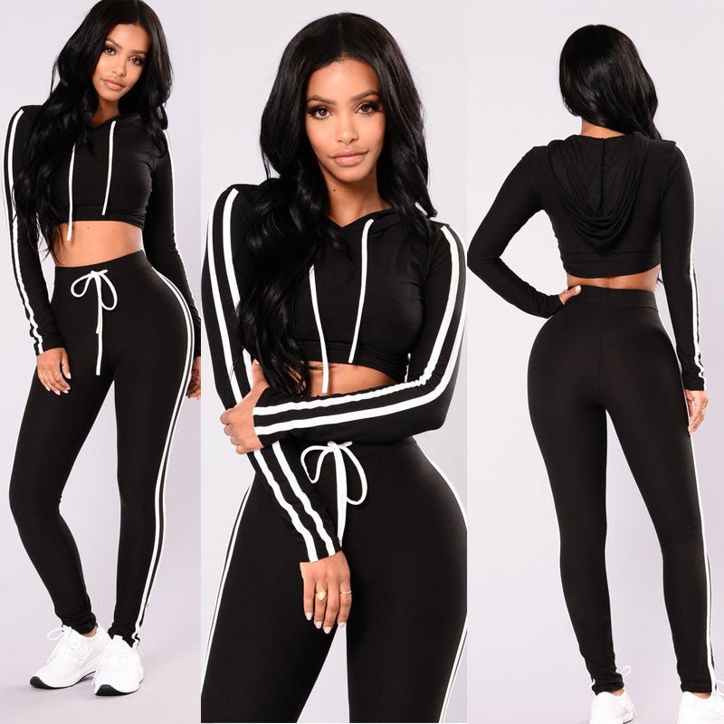 Women's Tracksuit Crop Top Hoodies Sweatshirt Pants Sets Slim Wear Casual Suit - PratSN