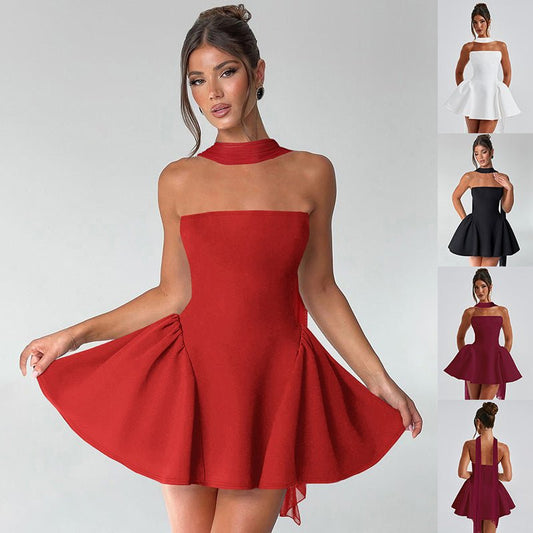 Women's Tube Top Dress With Back Zipper Design Ins Fashion Short Dress For Party Clothing - PratSN