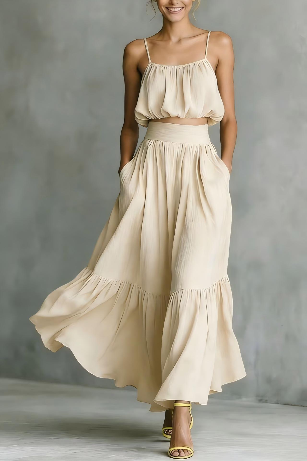 Women's Two - piece High - waist Flared Skirt Set - PratSN