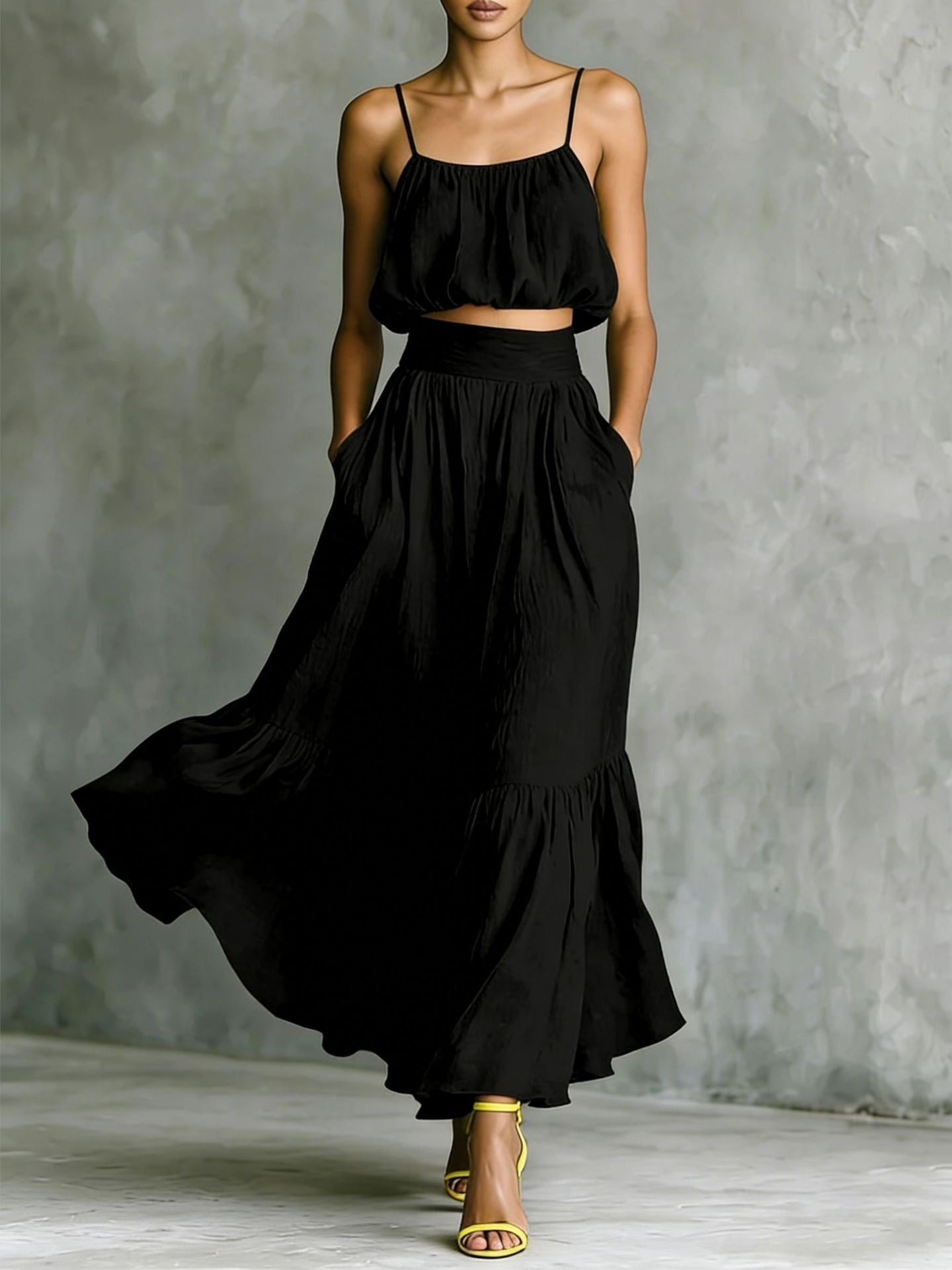Women's Two - piece High - waist Flared Skirt Set - PratSN