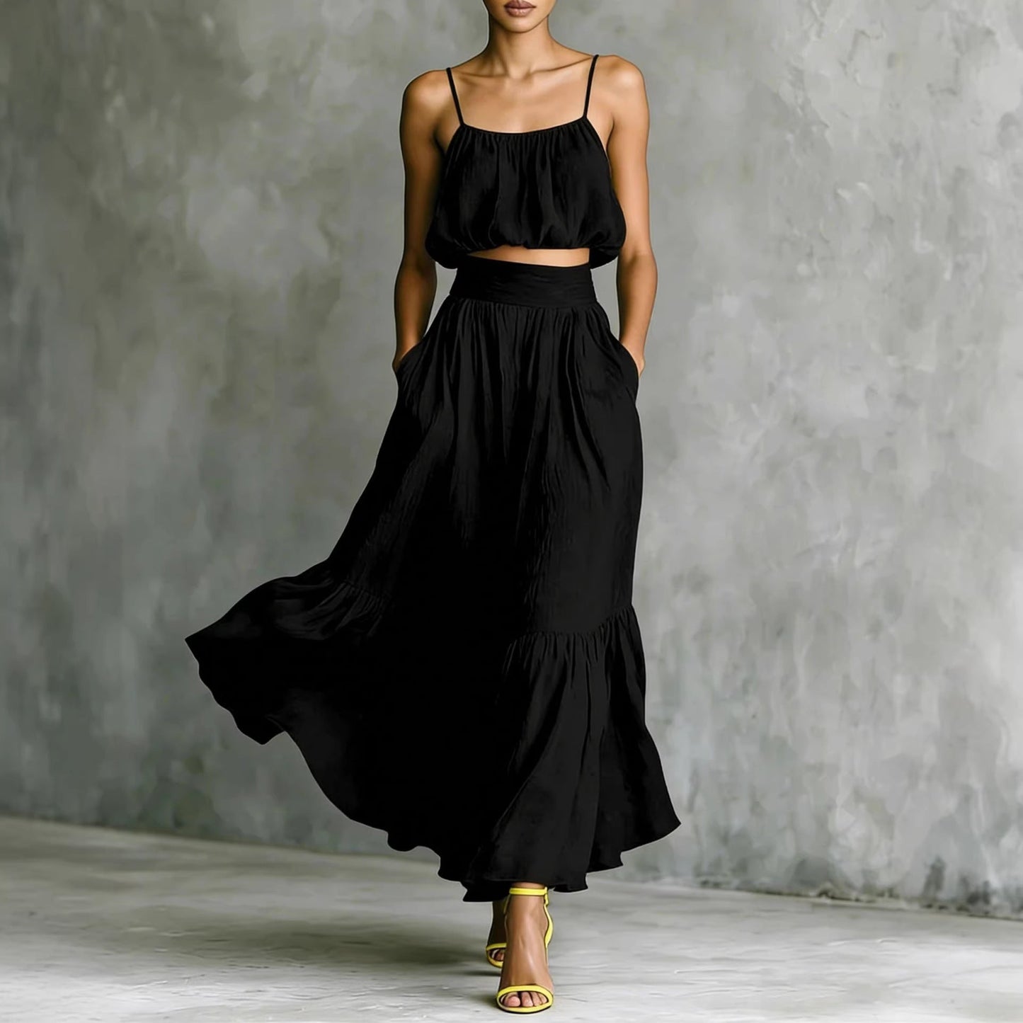 Women's Two - piece High - waist Flared Skirt Set - PratSN