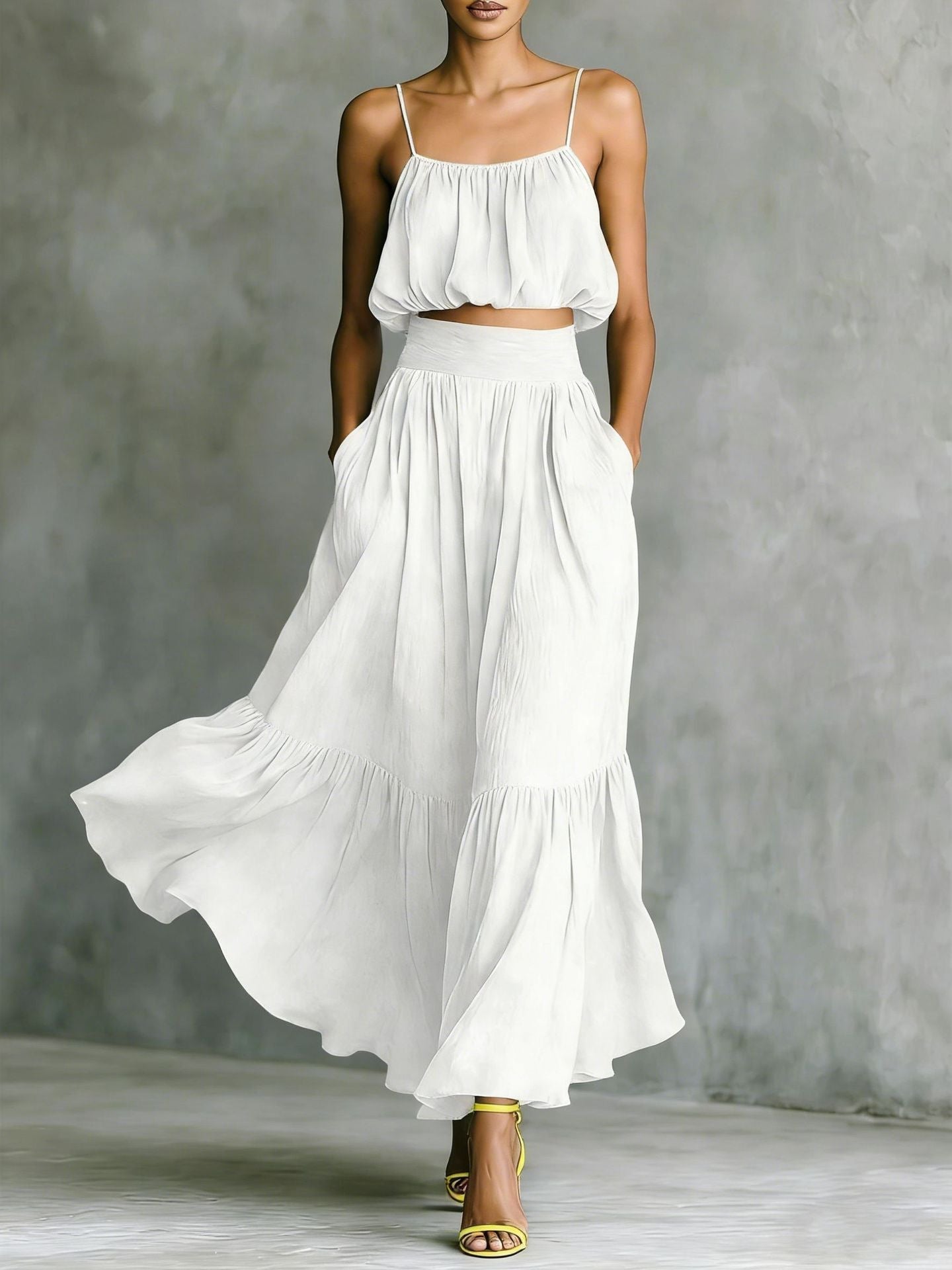 Women's Two - piece High - waist Flared Skirt Set - PratSN