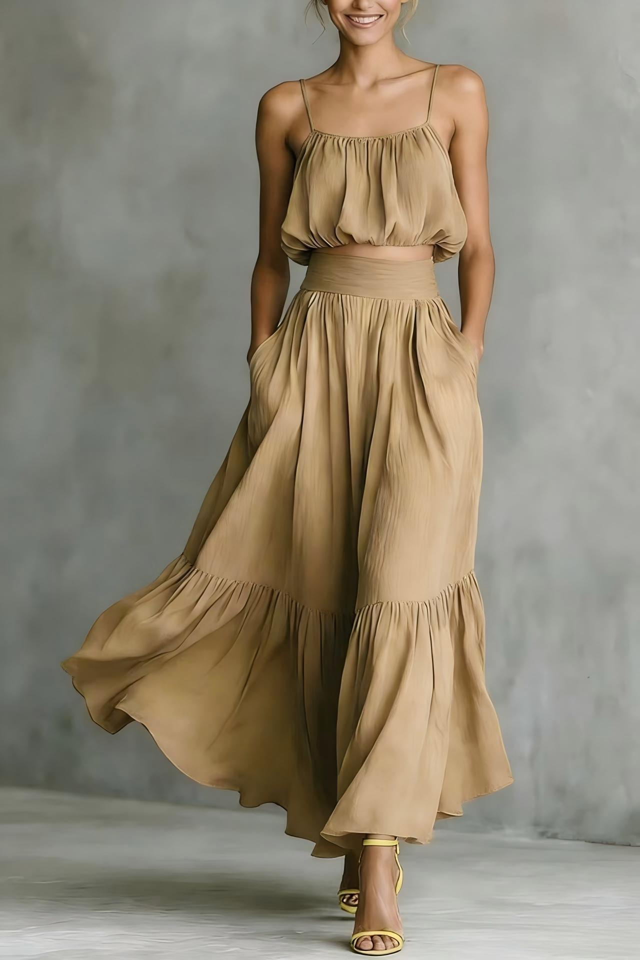 Women's Two - piece High - waist Flared Skirt Set - PratSN