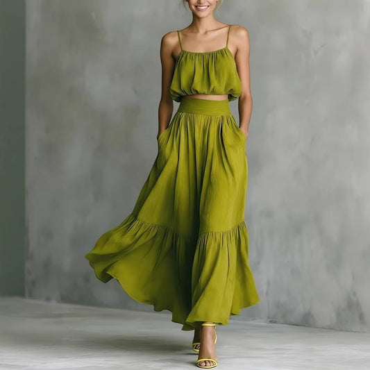 Women's Two - piece High - waist Flared Skirt Set - PratSN