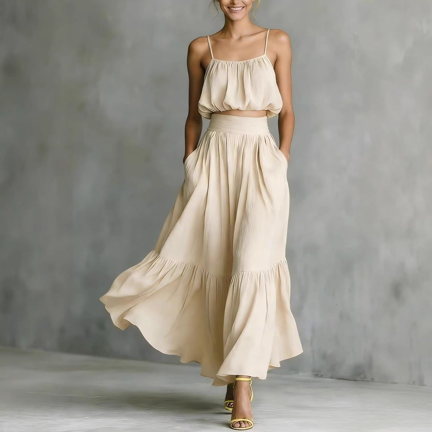 Women's Two - piece High - waist Flared Skirt Set - PratSN