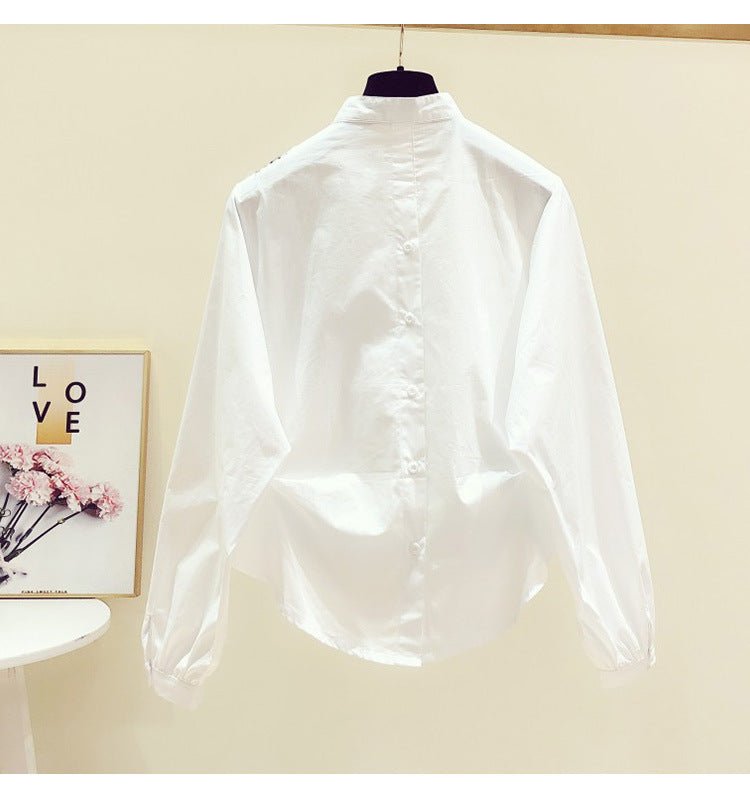 Women's V - neck Long - sleeved Shirt Casual All - match White Shirt - PratSN