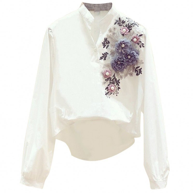 Women's V - neck Long - sleeved Shirt Casual All - match White Shirt - PratSN