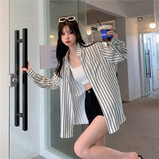 Women's Vertical Striped Long - sleeved Shirt - PratSN