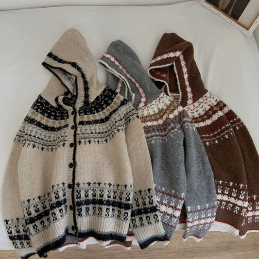Women's Vintage Contrast Color Hooded Sweater - PratSN