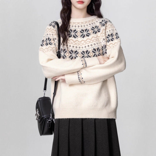 Women's Vintage Fair Thickened Crew Neck Pullover Sweater - PratSN