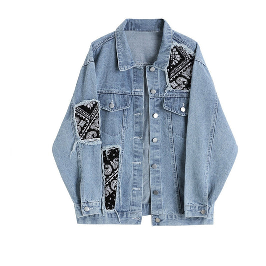 Women's Vintage Patchwork Print Denim Jacket - PratSN