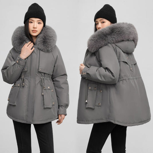 Women's Waist - tight Slimming Hooded Big Fur Collar Thermal Cotton - padded Clothes - PratSN