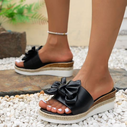 Women's Wedge Bow Slippers - PratSN