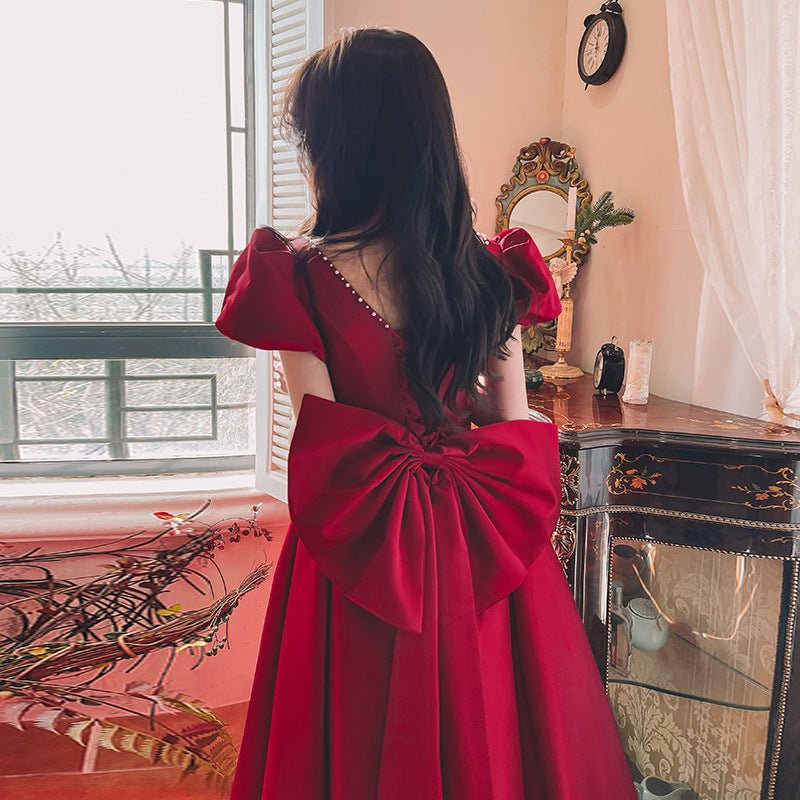 Women's Wine Red Engagement Party Dress - PratSN